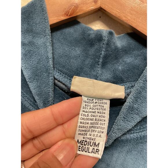 Vintage LL Bean Womens Dress Medium Blue Terry Velour Turtleneck Prairie 90s - Picture 3 of 9